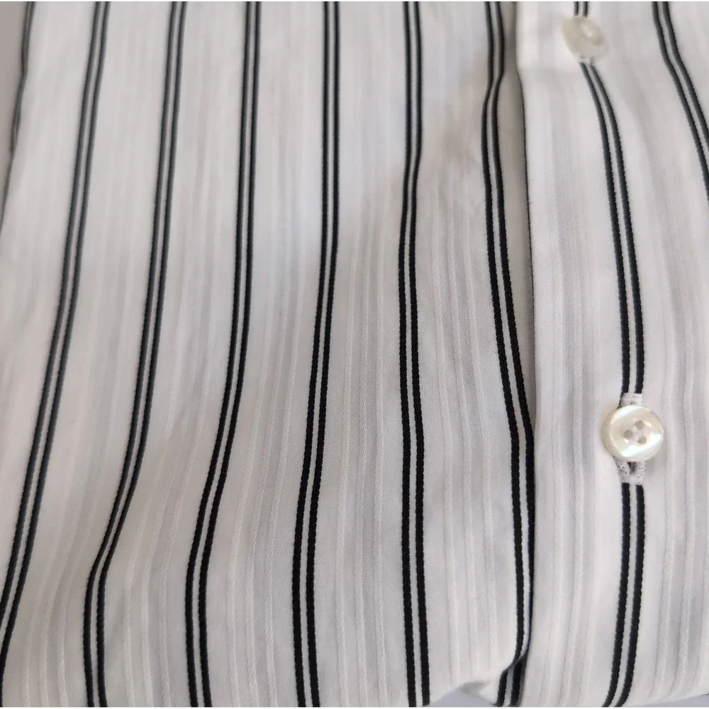 Robert Graham Flip Cuff Long Sleeve Shirt Mens 2XL 18 46 White Black Stripe